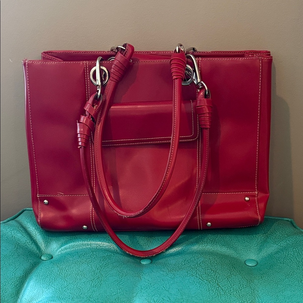 Wilson’s Leather Red Leather Large Tote Bag Work Career Professional Statement